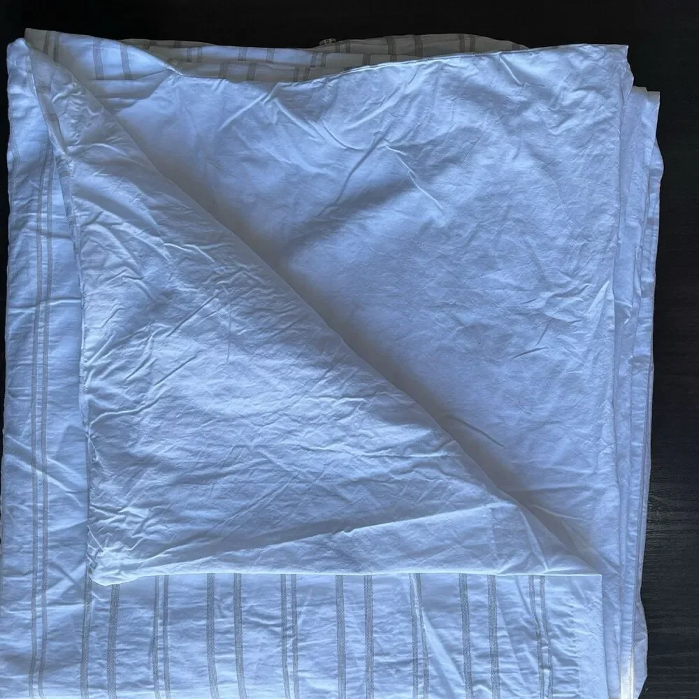 INUP Home Full/Queen Duvet Cover Pinstripe Cotton Button Closure Portugal White
